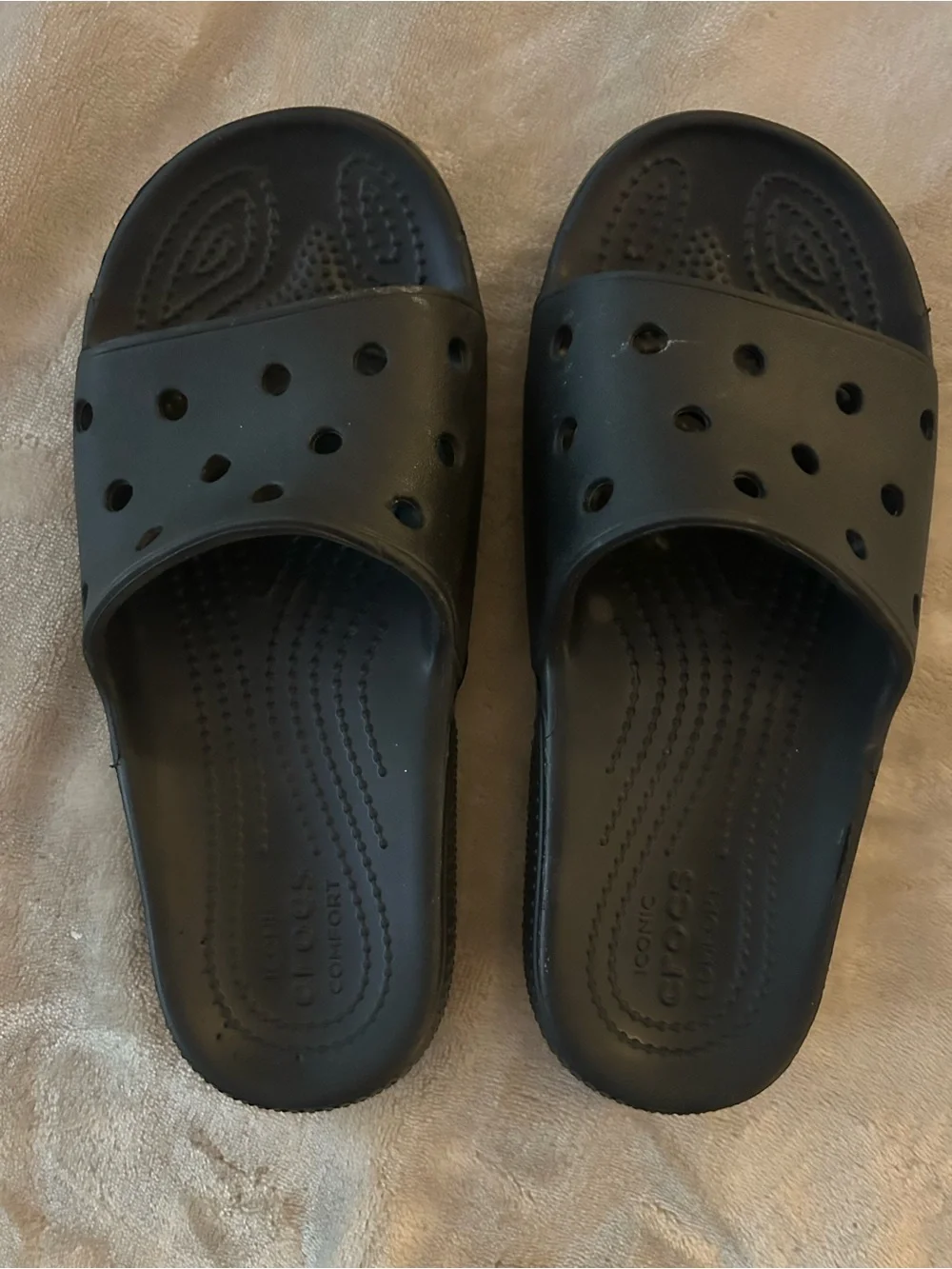 CROCS Black Slide Sandals with Vent Holes Size 3 1/2 Like New